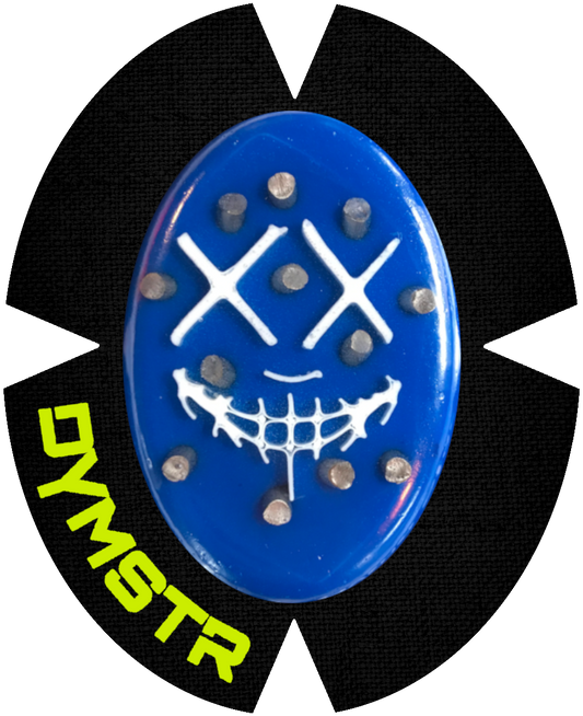 DymoStar / DYMSTR Knieschleifer / Kneeslider aus Kunststoff / plastic blau / blue und weiß / white das Logo im Schleifer ist von the Purge. Der Knieschleifer hat Titan mehr Stifte für viele / more Funken / Sparky