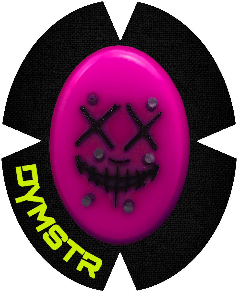 DymoStar / DYMSTR Knieschleifer / Kneeslider aus Kunststoff / plastic pink / pink und schwarz / black das Logo im Schleifer ist von the Purge. Der Knieschleifer hat Titan Stifte für Funken / Sparky