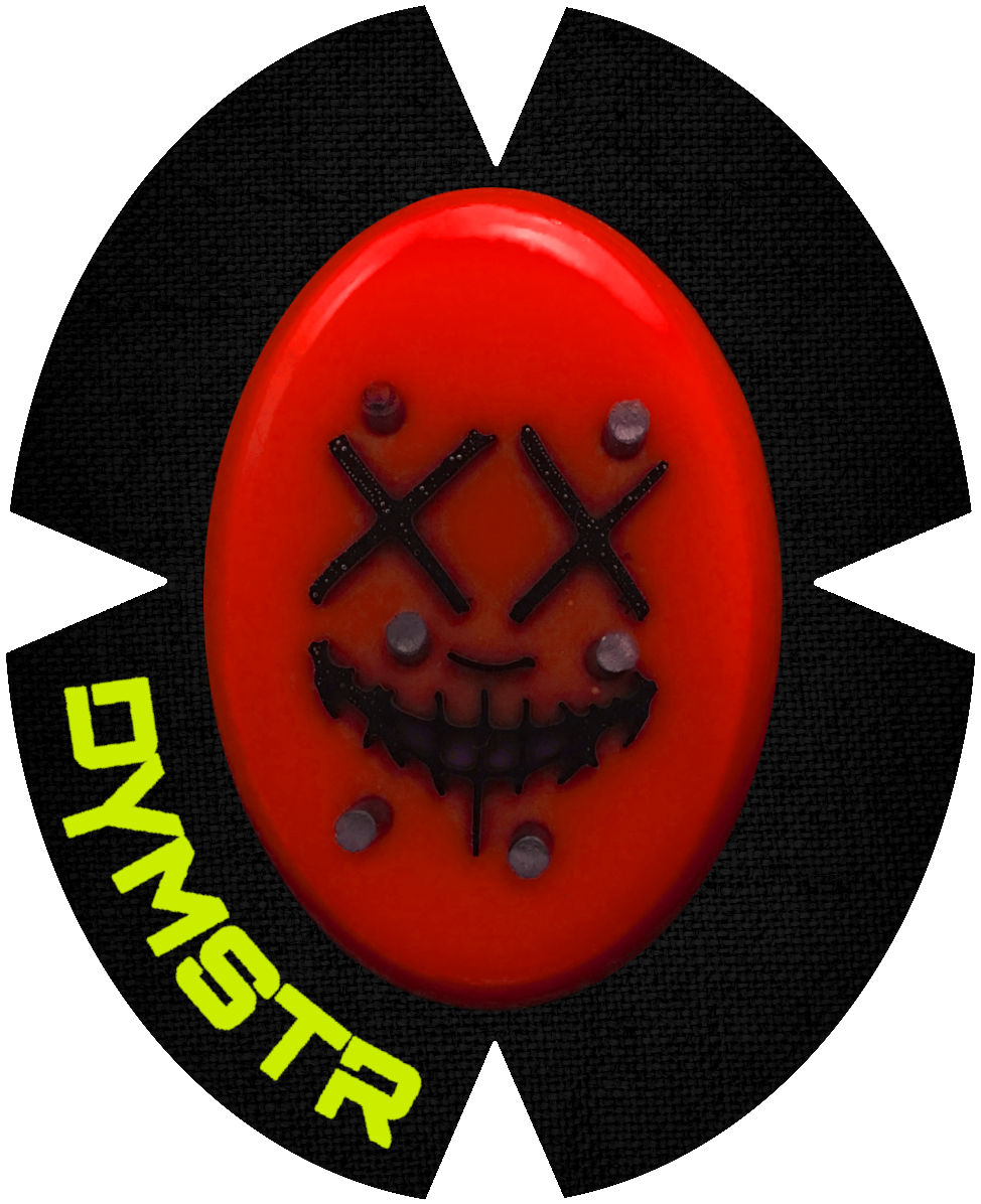 DymoStar / DYMSTR Knieschleifer / Kneeslider aus Kunststoff / plastic rot / red und schwarz / black das Logo im Schleifer ist von the Purge. Der Knieschleifer hat Titan Stifte für Funken / Sparky