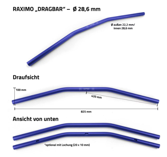 Lenker "Dragbar" Raximo konisch 28,6 Zoll mit ABE