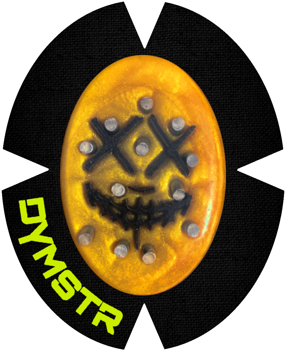 DymoStar / DYMSTR Knieschleifer / Kneeslider aus Kunststoff / plastic gold / gold und schwarz / black das Logo im Schleifer ist von the Purge. Der Knieschleifer hat Titan mehr Stifte für viele / more Funken / Sparky