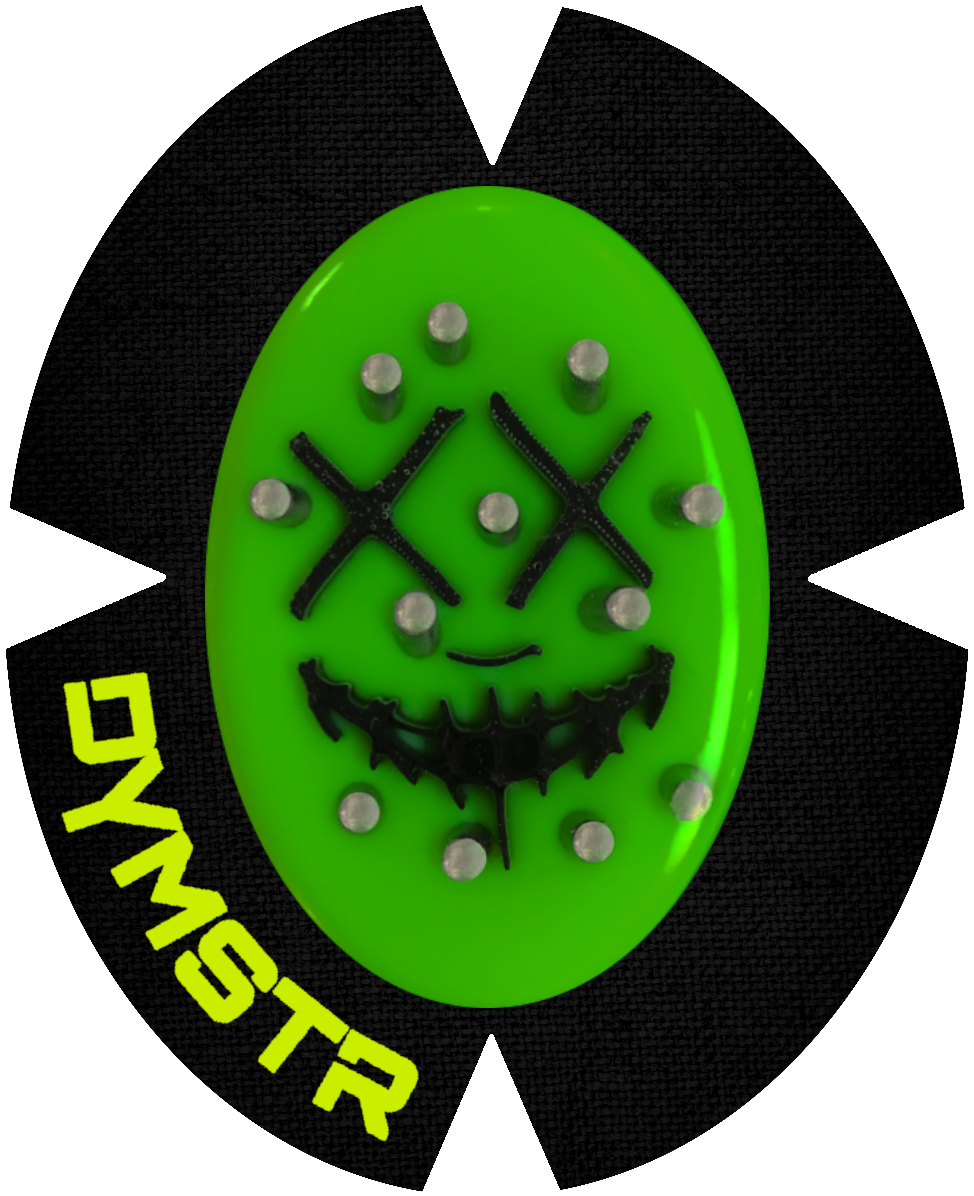 DymoStar / DYMSTR Knieschleifer / Kneeslider aus Kunststoff / plastic grün / green und schwarz / black das Logo im Schleifer ist von the Purge. Der Knieschleifer hat Titan mehr Stifte für viele / more Funken / Sparky