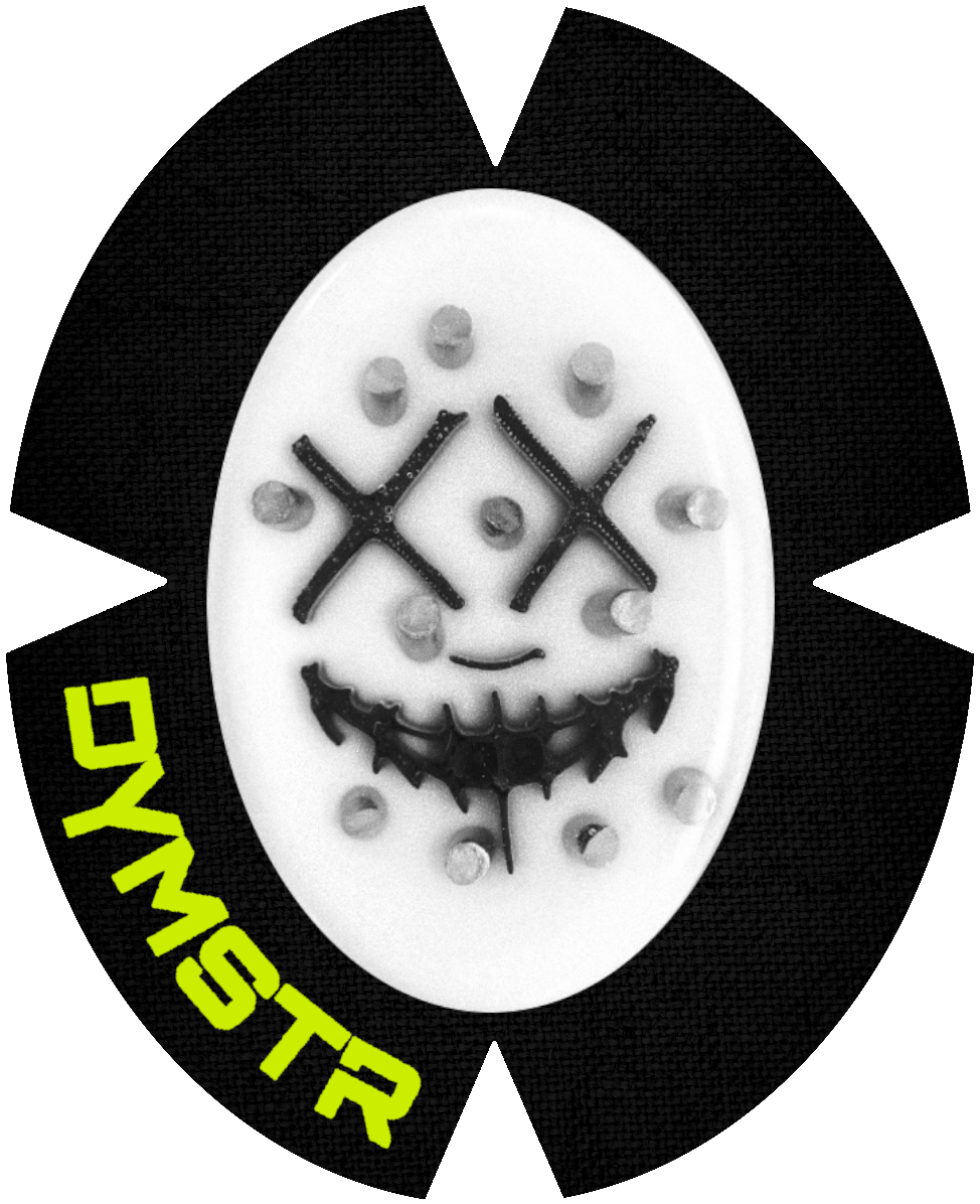 DymoStar / DYMSTR Knieschleifer / Kneeslider aus Kunststoff / plastic weiß / white und schwarz / black das Logo im Schleifer ist von the Purge. Der Knieschleifer hat Titan mehr Stifte für viele / more Funken / Sparky